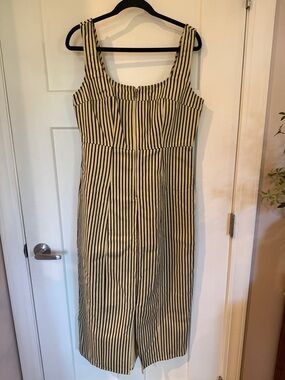 FORE Striped Denim Midi Dress | Front Zip | Sleeveless | Fitted Bodice